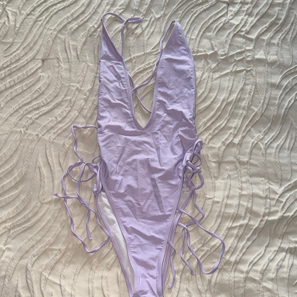 SHEIN Lavender Purple One-Piece String Tie Swimsuit